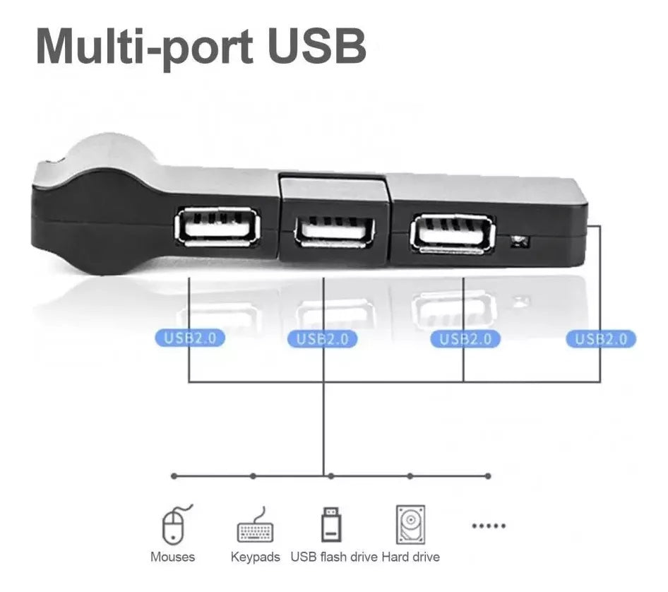 Hub USB Multipuerto de 4 Puertos con Conector Giratorio USB 2.0