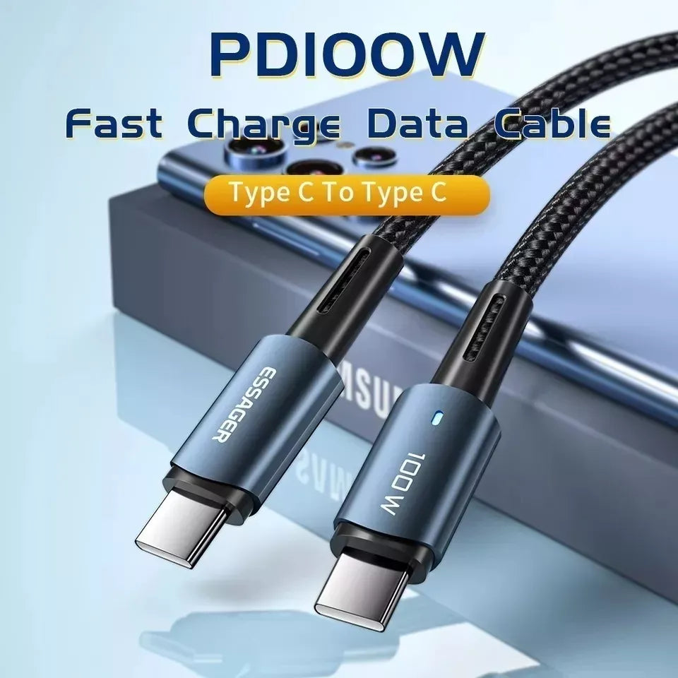 Cable USB-C a USB-C de 2 Metros, 100W, Carga Rápida para Celulares y Laptops
