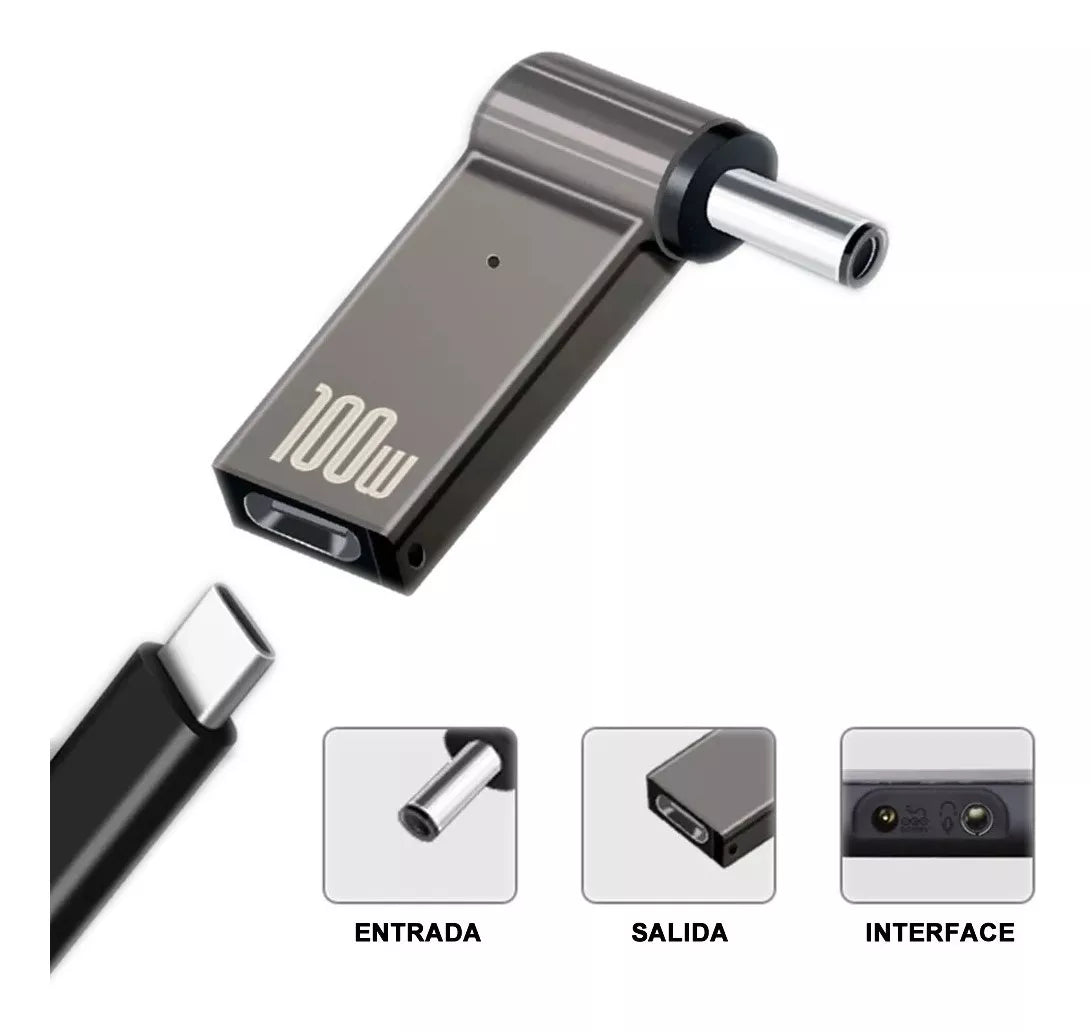 Adaptador de Carga para Laptop: USB-C Hembra a DC Macho de 100W