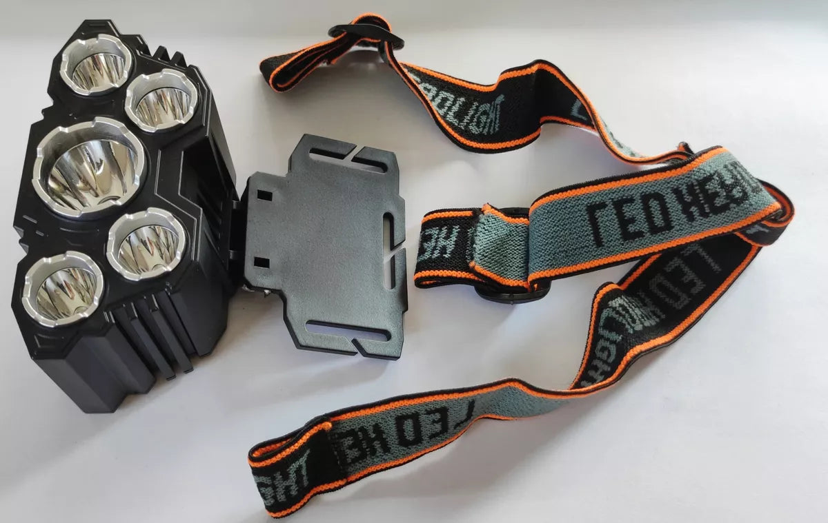 Linterna Frontal Recargable de 5 LEDs con 4 Modos y Batería 18650