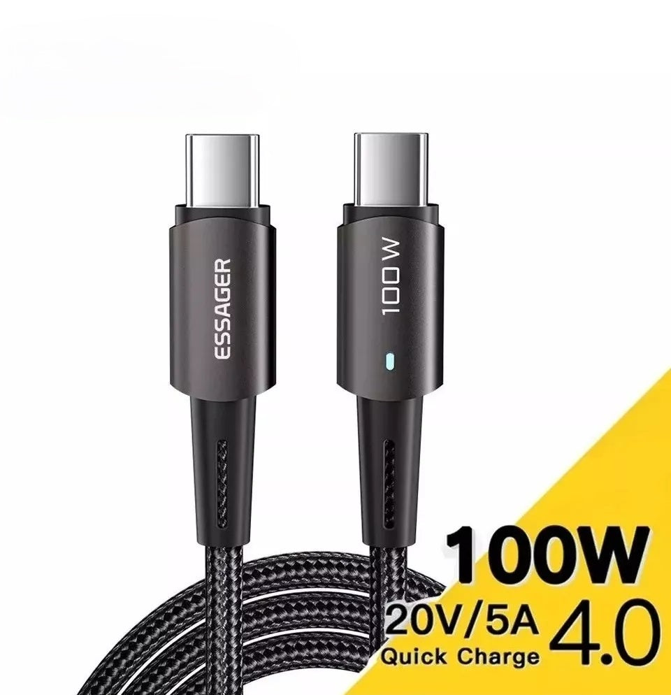Cable USB-C a USB-C de 2 Metros, 100W, Carga Rápida para Celulares y Laptops