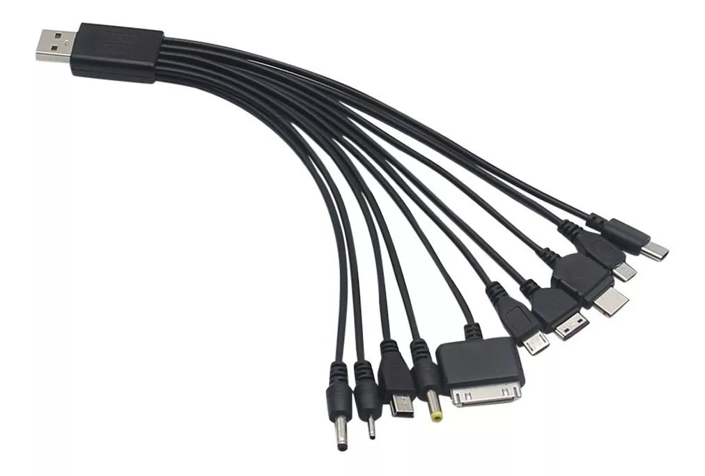 Cable Cargador USB 10 en 1: Conectores Tipo-C, Micro USB, 30-Pin y Más