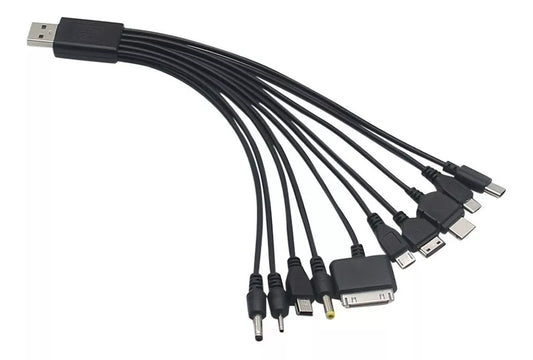 Cable Cargador USB 10 en 1: Conectores Tipo-C, Micro USB, 30-Pin y Más