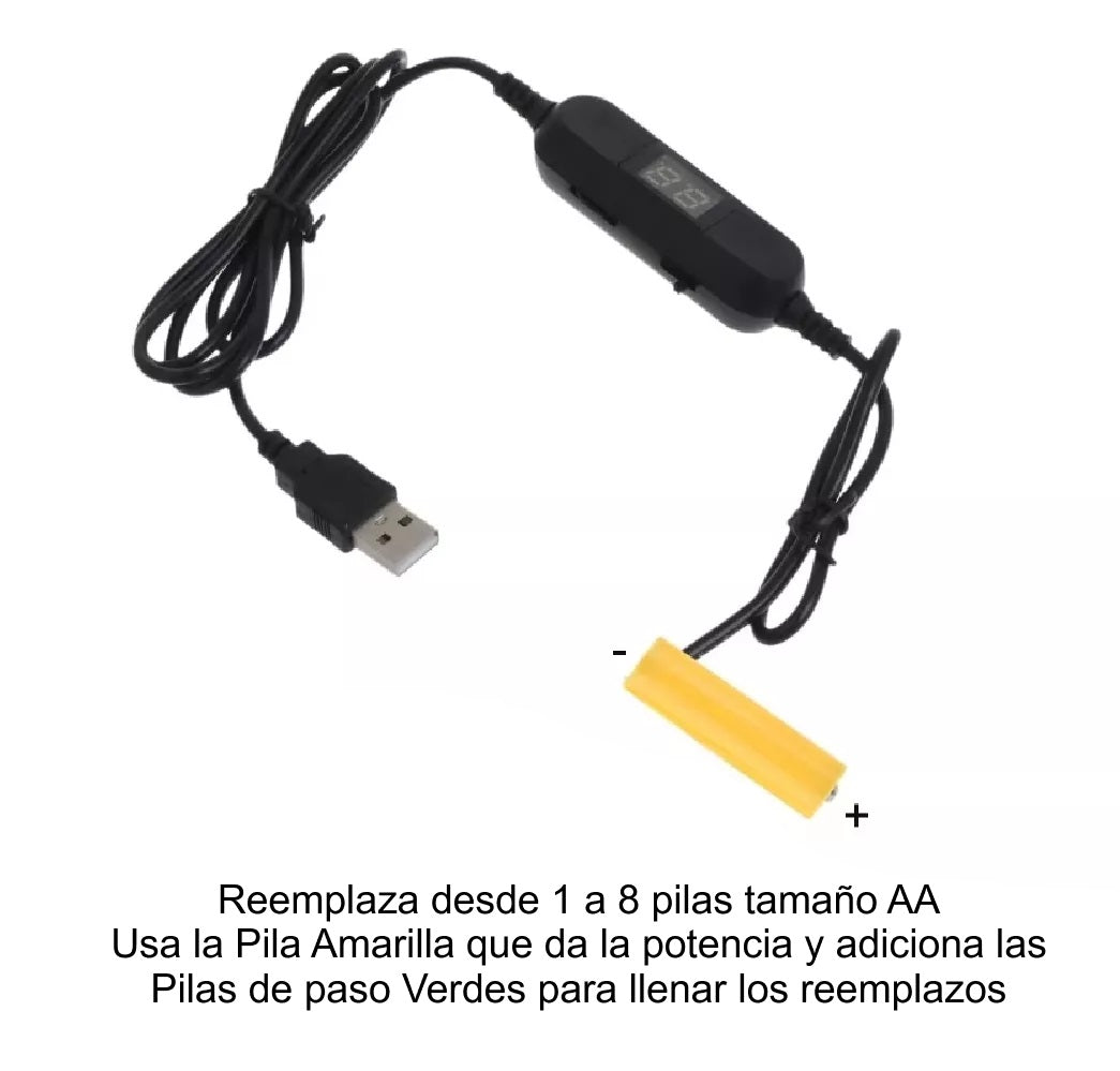 Eliminador de Baterías AA USB: Convierte 5V a 1.5V-12V Ajustable hasta 8 Baterías