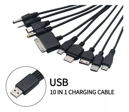 Cable Cargador USB 10 en 1: Conectores Tipo-C, Micro USB, 30-Pin y Más
